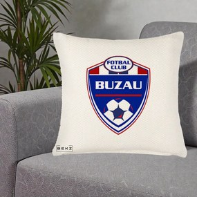 Perna Personalizata FC Buzau Fotbal, 40x40 cm, Crem Reliefat, Husa Detasabila, Perna Inclusa, BEKZ®