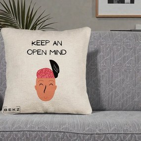 Perna Decorativa Keep An Open Mind, 40x40 cm, Bej Canapea, Husa Detasabila, Perna Inclusa, BEKZ®