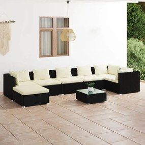 3101839 vidaXL Set mobilier de grădină cu perne, 8 piese, negru, poliratan