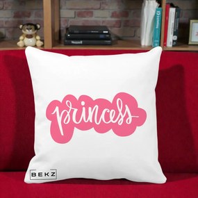 Perna Decorativa Princess Text Roz, 40x40 cm, Alba Mata, Husa Detasabila, Perna Inclusa, BEKZ®