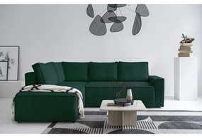 Colțar verde închis extensibil cu tapițerie din catifea reiată (cu colț pe partea stângă ) Brave Dave – Miuform