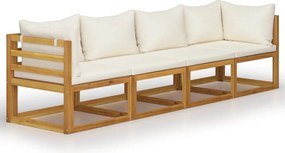vidaXL Canapea de grădină 4 locuri cu perne, crem, lemn masiv acacia