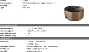 Set 2 masute laterale design elegant LUX Astra, cupru-negru 113933 HZ