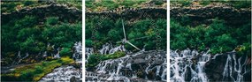 Tablou cu cascade în natură (cu ceas) (90x30 cm)