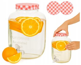 Borcan dispenser limonada,rosu, sticla, 4 litri