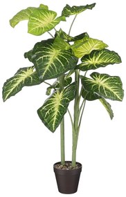 Planta Artificiala Caladium, Azay Design, frunze verde inchis cu detalii verde deschis, aspect realistic, calitate premium, in ghiveci de plastic negru, inaltime 100 cm