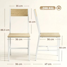 HOMCOM Set de 2 scaune pentru sufragerie scaune de bucătărie cu spătar înclinat structură metalică natural | Aosom Romania