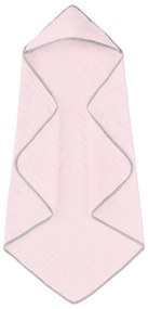 Prosop bebelus cu gluga din muselina patru straturi  80x80 cm Kidizi Light pink, 100% bumbac delicat si absorbant