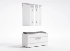 CUI501 - Cuier 85 cm, 6 agatatori haine, hol, lada pantofi, pantofar cu oglinda - Alb / Culoarea Stejar / Sonoma