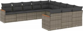 vidaXL Set canapele de grădină cu perne, 11 piese, gri, poliratan