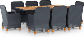 vidaXL Set mobilier exterior cu perne, 9 piese, gri închis, poliratan