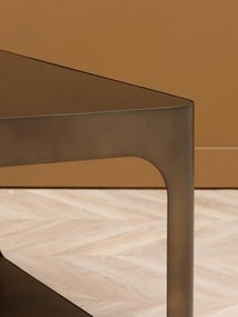 Măsuță de cafea metalică cu blat din sticlă, formă rotunjită, finisaj auriu antichizat, 90x90x45 cm, „Lexton"