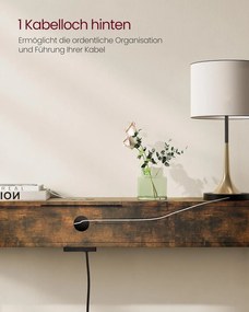 Consola cu cu priza si USB Slim, Vasagle, 120x25x81 cm, PAL/otel, maro