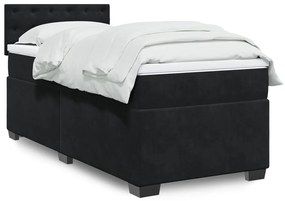 vidaXL Pat box spring cu saltea, negru, 100x200 cm, catifea