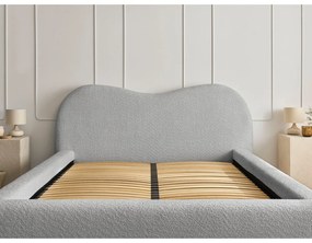 Pat matrimonial gri deschis tapițat cu spațiu de depozitare cu somieră 180x200 cm Orlane – Bobochic Paris