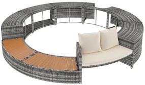 Set de lounge pentru grădină cu canapea rotundă, picioare ajustabile, include perne, pentru jacuzzi și piscină, Gri