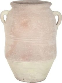 Vas decorativ amforă din teracotă artizanală, finisaj craft roz-crem, cu 2 anse, 60×60×80 cm, „Jerba"