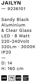 Pendul LED modern, Metal, Negru, Sticla, JAILYN