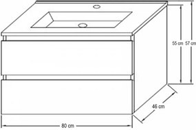 Dulap inferior Porto 80 cu lavoar alb-ulm rauna