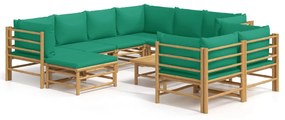 3155160 vidaXL Set mobilier de grădină cu perne verzi, 10 piese, bambus