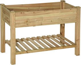 Outsunny Ghiveci înălțat cu etajeră de depozitare din lemn, pătrat de grădină pe picioare ridicat, 113 x 56 x 84 cm, verde | Aosom Romania