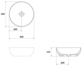 Lavoar pe blat, Cersanit, Larga, rotund, 40 cm, antracit mat