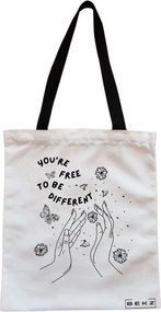 Sacosa de Panza pentru Cumparaturi, Geanta Tote, model You’re free to be different, Cu fermoar, 38x34.5 cm, Alba, BEKZ®