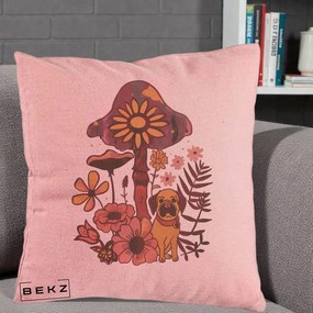 Perna Decorativa Ciuperca Caine Boho, 40x40 cm, Roz, Husa Detasabila, Perna Inclusa, BEKZ®