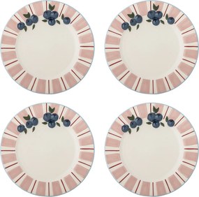 Set 4 farfurii din ceramică pictate manual, roz, D20,5×H2 cm, „Carry Plate"