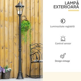 Outsunny Stâlp Solar de Grădină cu Lumină LED și Senzor de Mișcare, Negru | Aosom Romania