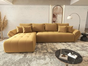 Colțar extensibil dumonde cu ladă de depozitare si sezut confortabil din spuma high-density, Berlin XL Royal Mustar 350x185 cm