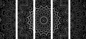 Tablou 5-piese Mandala vintage în stil indian în design alb-negru