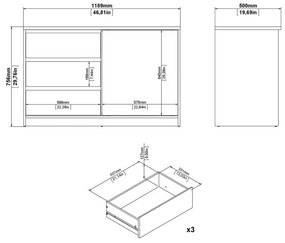 Comodă în culoare naturală cu aspect de lemn de stejar cu ușă glisantă 119x76x50 cm Naia – Tvilum