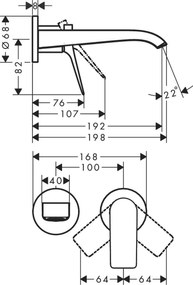 Baterie lavoar Hansgrohe Vivenis cu pipa 192 mm, montaj incastrat, crom - 75050000