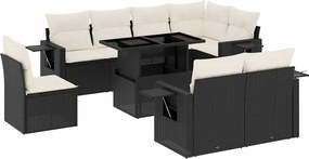 vidaXL Set mobilier de grădină cu perne, 9 piese, negru, poliratan