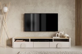 Comodă TV Amilio 200 cm - cashmere / stejar uleiat / mânere cashmere