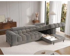 Colțar taupe extensibil/cu spațiu de depozitare cu tapițerie din catifea (cu colț pe partea dreaptă/cu șezlong) Felro – ELTAP