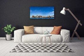 Tablou pe panza canvas Bridge City Case Gri Albastru Negru