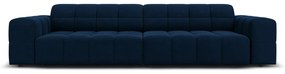 Canapea Jennifer cu 4 locuri si tapiterie din catifea, albastru royal