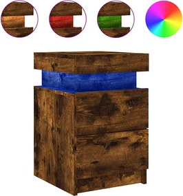 vidaXL Noptieră cu lumini LED, stejar fumuriu, 35x39x55 cm