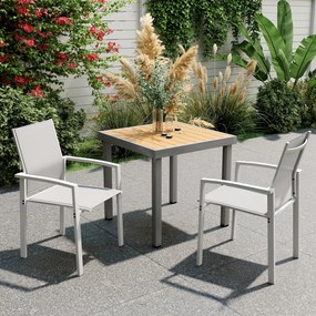 Outsunny Set de 2 Scaune de Grădină cu Cadru din Aluminiu, Plasă Respirabilă și Cotiere, 56x58x89 cm, Gri Deschis | Aosom Romania