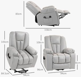 HOMCOM Fotoliu de masaj Relaxsessel seniorensessel, telecomandă, buzunare laterale, 94 cm x 96 cm x 106 cm, Gri | Aosom Romania
