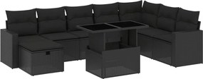 vidaXL Set mobilier de grădină cu perne, 9 piese, negru, poliratan