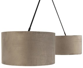 Lampă suspendată neagră cu abajururi din catifea taupe cu auriu 35 cm 2 lumini - Blitz