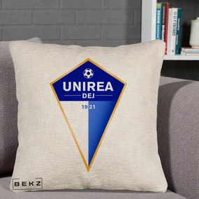 Perna Personalizata Unirea Dej 1921 Fotbal, 40x40 cm, Bej Canapea, Husa Detasabila, Perna Inclusa, BEKZ®
