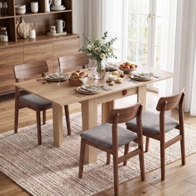 HOMCOM Masă de Dining Pliabilă pentru 4 Persoane, Rabatabilă cu Ghidaje din Oțel, PAL, 140x70x77 cm, Stejar | Aosom Romania