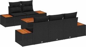 vidaXL Set de canapele pentru grădină cu pernă 6 pcs Negru Rattan poli