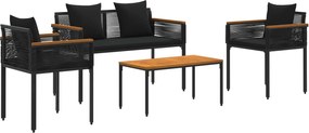 vidaXL Set de Mobilier pentru Exterior cu pernă 4 pcs Negru poliratan