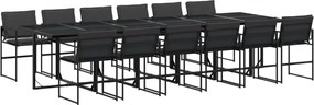 vidaXL Set mobilier de grădină, 13 piese, cu perne, negru, textilenă