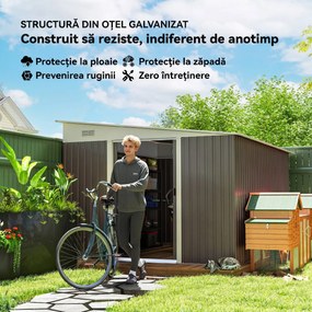 Outsunny Magazie de Grădină cu Ușă Glisantă din Oțel Zincat Gri | Aosom Romania